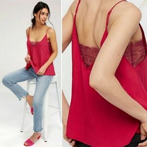 🔥Free People Lace Insert Satin Camisole Top